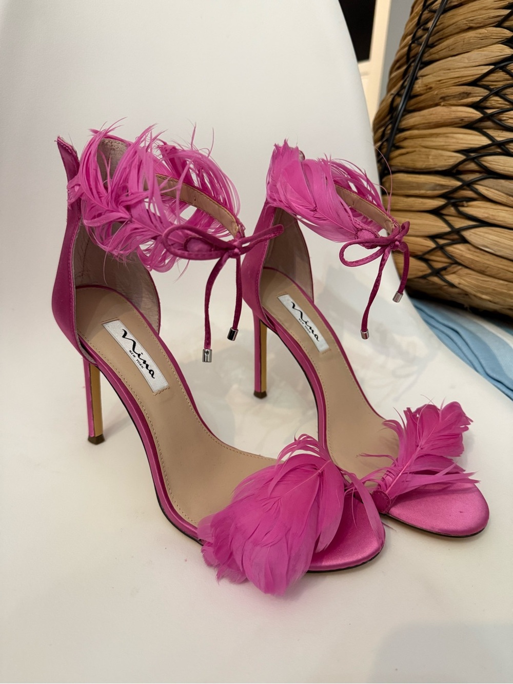 Pink feather heels